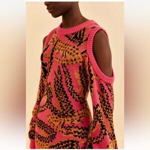 Farm Rio Pink Croco Sweater Dress Cutout Shoulder